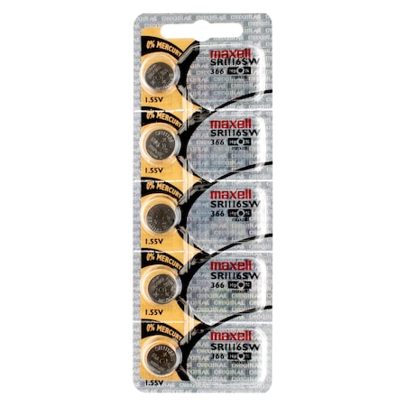 Maxell Silver Oxide SR1116SW Low Drain Watch Battery Replaces 365, 366, PK 5 SR1116SW